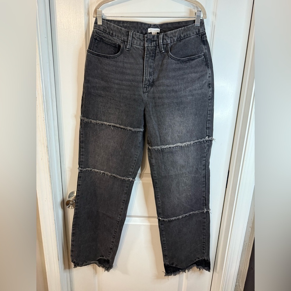 Good American Women’s Black 90s Frayed Hem Straight Leg Jeans - Size 10